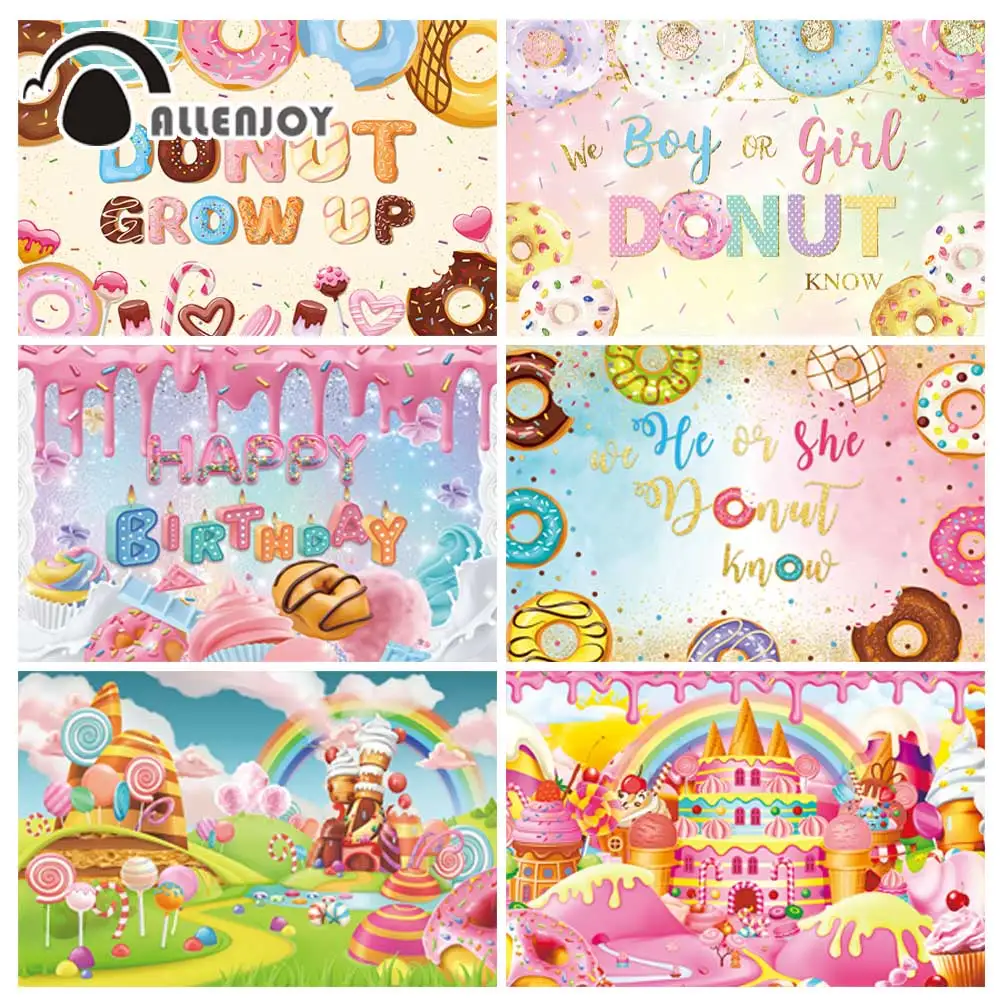 Allenjoy Sweet Donuts Photography Background Newborn Child Photo One Birthday Party Backdrop Decoration Banner Studio Props