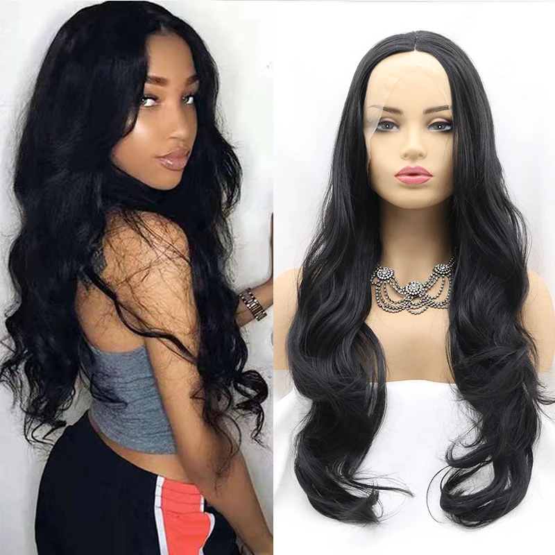 Lolita T Part Wigs For Black Women Synthetic Lace Long Straight Curly Half Wig U Part Body Wave Natural Hairline Cheap Glueless