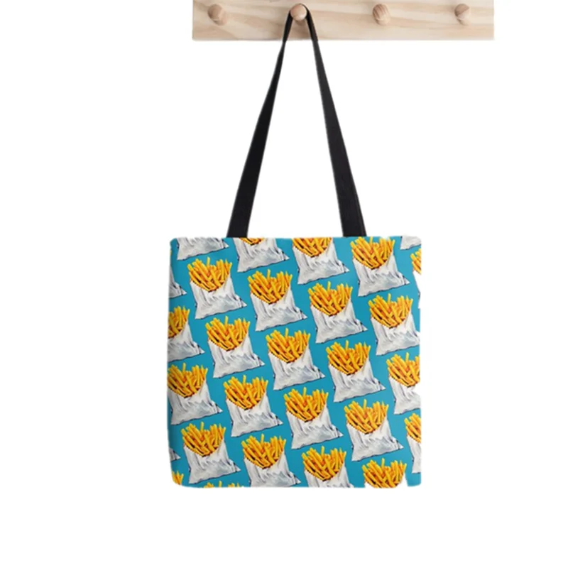 

Shopper French Fries Pattern Printed Tote Bag women Harajuku shopper Funny handbag girl Shoulder shopping bag Lady Canvas Bag