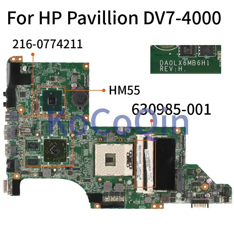 

For HP Pavillion DV7-4000 HD6300 Notebook Mainboard 630985-001 630985-601 DA0LX6MB6H1 DA0LX6MB6I0 HM55 Laptop Motherboard DDR3