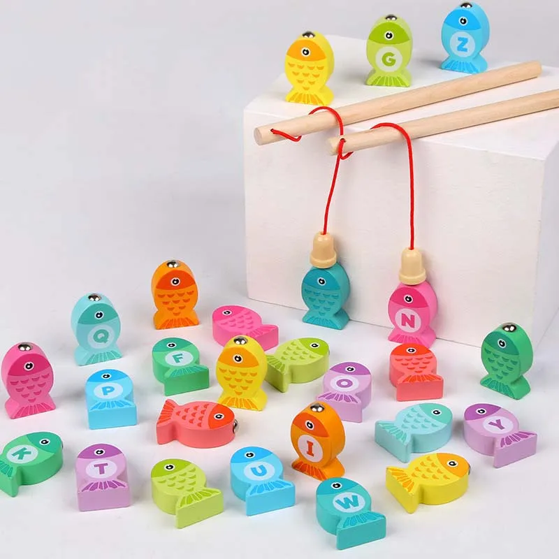 New Letter Number Game Educational Toy Fish Wooden Magnetic Fishing Toy Set Fish Parent-child Exchange interactive toy