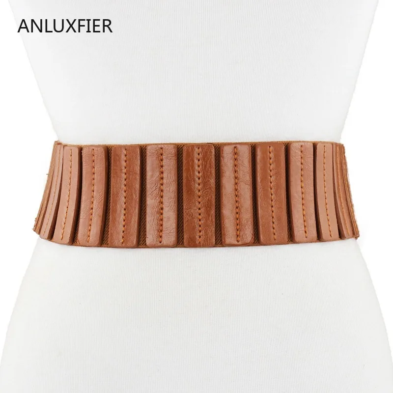 J101 Lady Dress Belt Girls High Elastic Wide Belt Women\'s Retro Decorative Down Jacket Belts Leather Waist Cover Waistband
