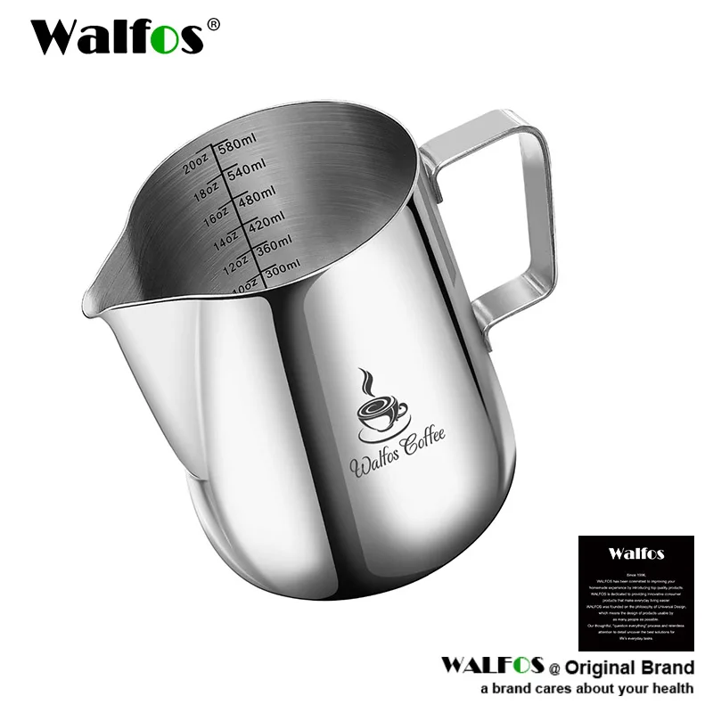 Walfos Style Espresso Coffee Milk Mugs Cup Pots Jug Handle Craft Coffee Garland Cup Latte Jug Thickened Stainless Steel