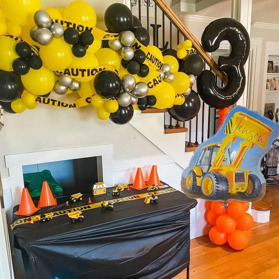 

1set Construction Tractor Theme Party Balloons 0-9 Balck Digital Balloon Tower for Truck Vehicle Boys' Birthday Party Decoration