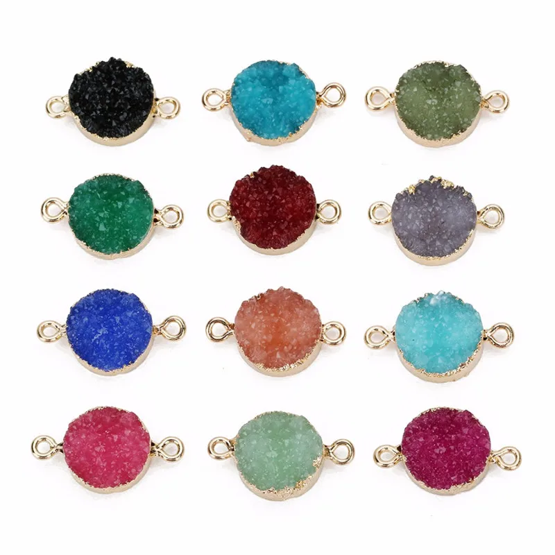 LOULEUR 5pcs/lot Colorful 13.5mm Faux Druzy Resin Charms Pendant Round Connectors For Women DIY Earrings Jewelry Making Findings