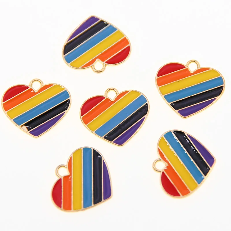 50pcs20*18mm Rainbow love Zinc Alloy Round Enamel Charms Mini Sweet Heart Charms For DIY Necklaces Bracelets Jewelry Accessorie