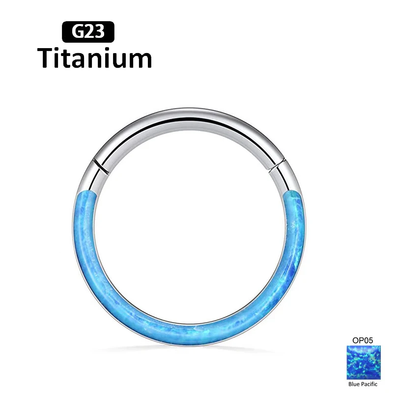 G23 Titanium Piercing Septum Nose Ring Opal Stone Hight Segment Rings Open Anti-allergic Piercing Nose Earring Piercing Jewelry