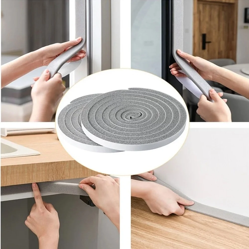 Tira de sellado puerta ventana autoadhesiva, cinta de espuma de aislamiento a prueba de viento y polvo, burlete de sellado, 2 rollos