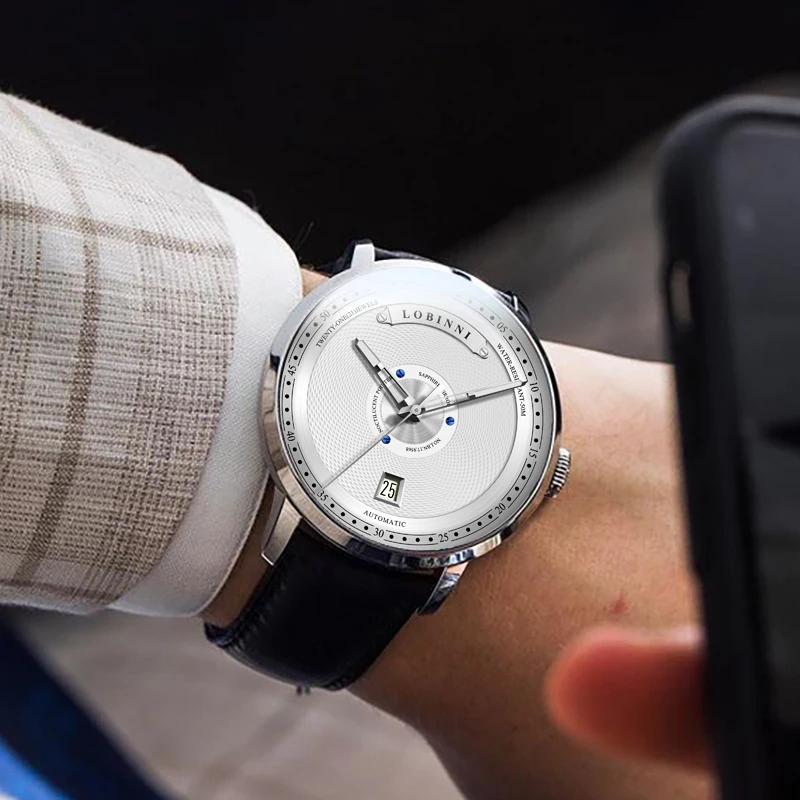 LOBINNI люксовые бренды мужские автоматические механические часы кожаный ремешок с сапфировым стеклом водонепроницаемые наручные часы с датой