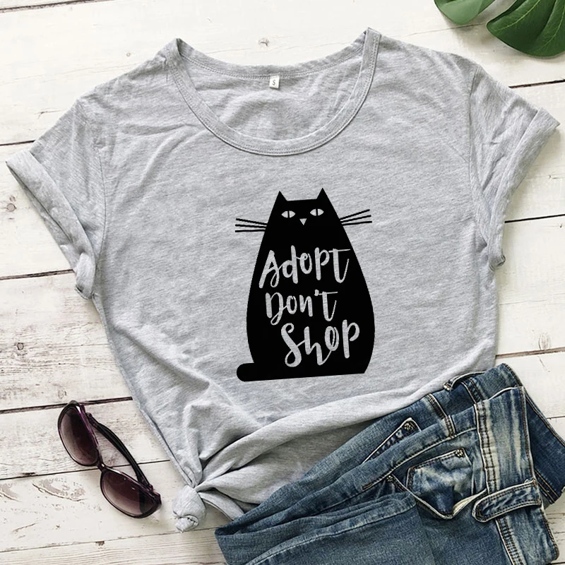 Adopt Don't Shop 100%Cotton T-shirt Funny Unisex Rescue Animals Tshirt Cute Women Short Sleeve Graphic Cat Mom Gift Tees Tops