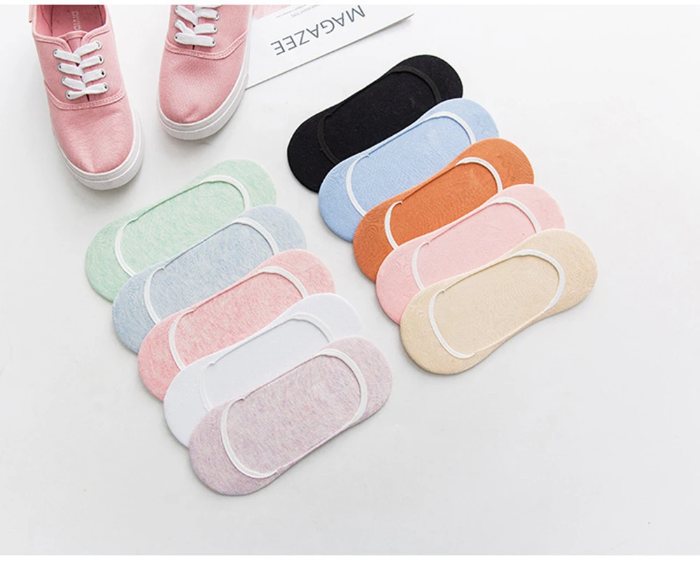 10 Paar unsichtbare Socken für Damen, Hausschuhe, kurze Söckchen-Set, modische Damen-Frau-Packung, einfarbig, Baumwolle, rutschfest, No-Show-Socken – Detail 5