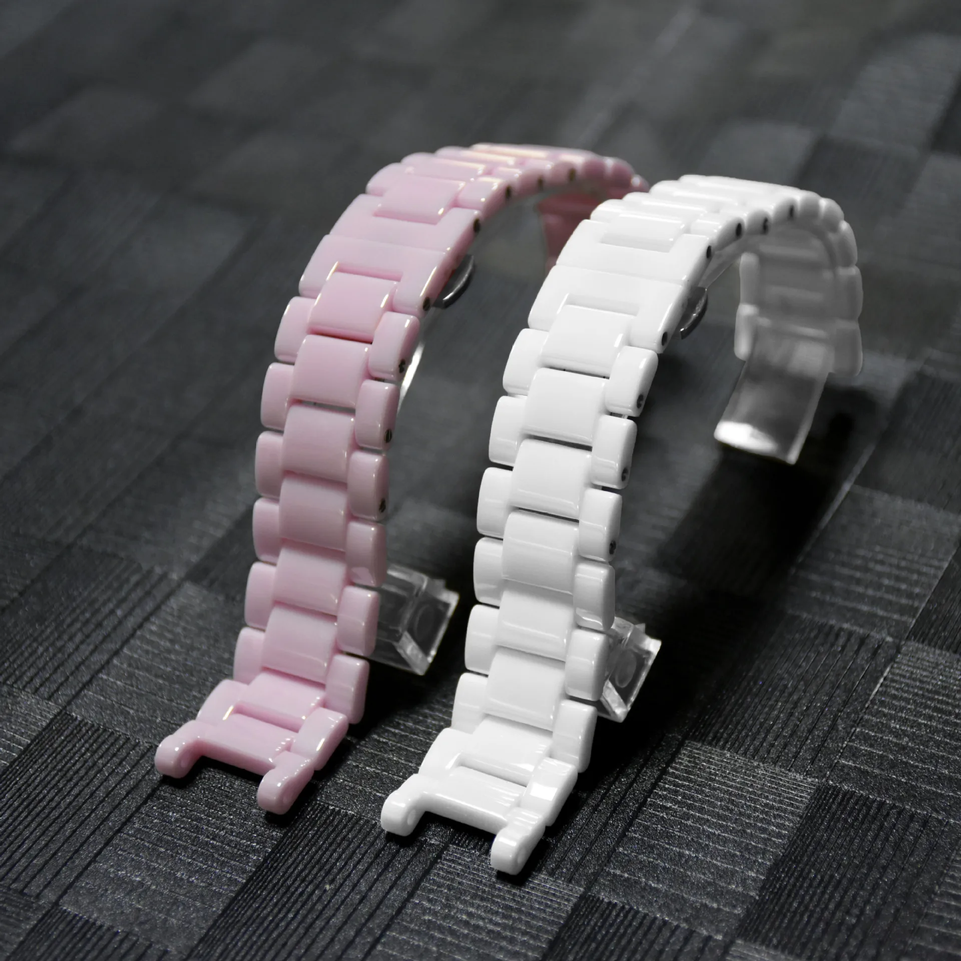 Top Brand Watch Accessories Notch Strap, Zirconia Ceramic Watch with 20mm*13mm Width Black White and Pink Strap