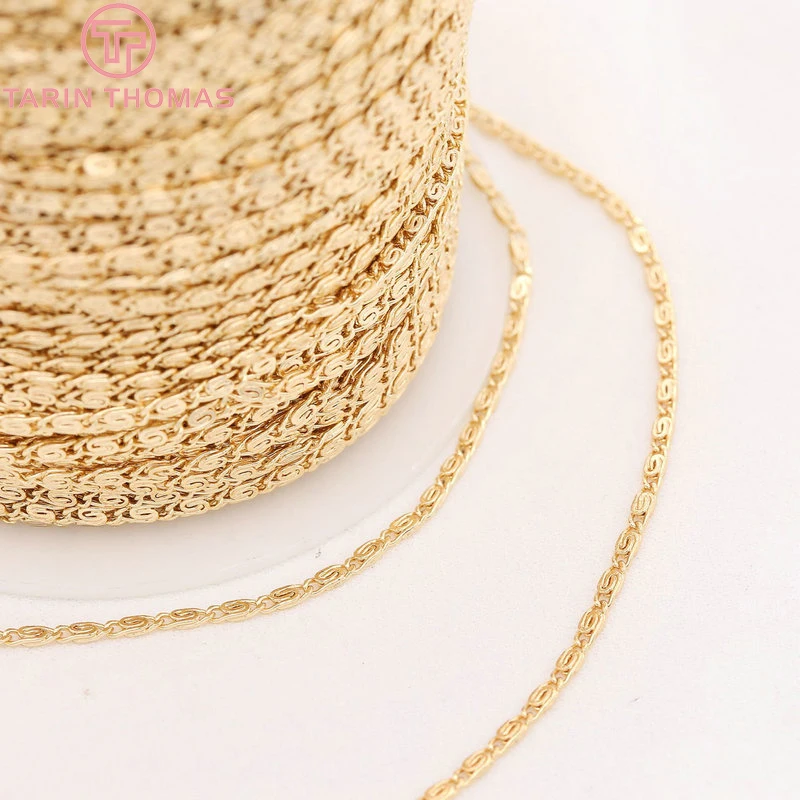 (5092)1Meter Chain Width 2MM 24K Gold Color Brass Chains for Necklace BraceletHigh Quality Diy Jewelry Findings Accessories
