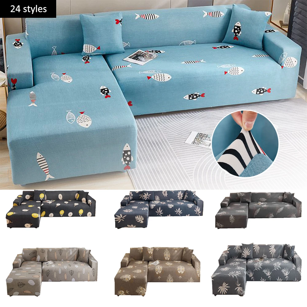 Fish and Ocean Blue L Shape 1 2 3 Seater Chaise Longue Sofa Covers for Living Room Elastic Stretch Covers Corner Sofa Protector