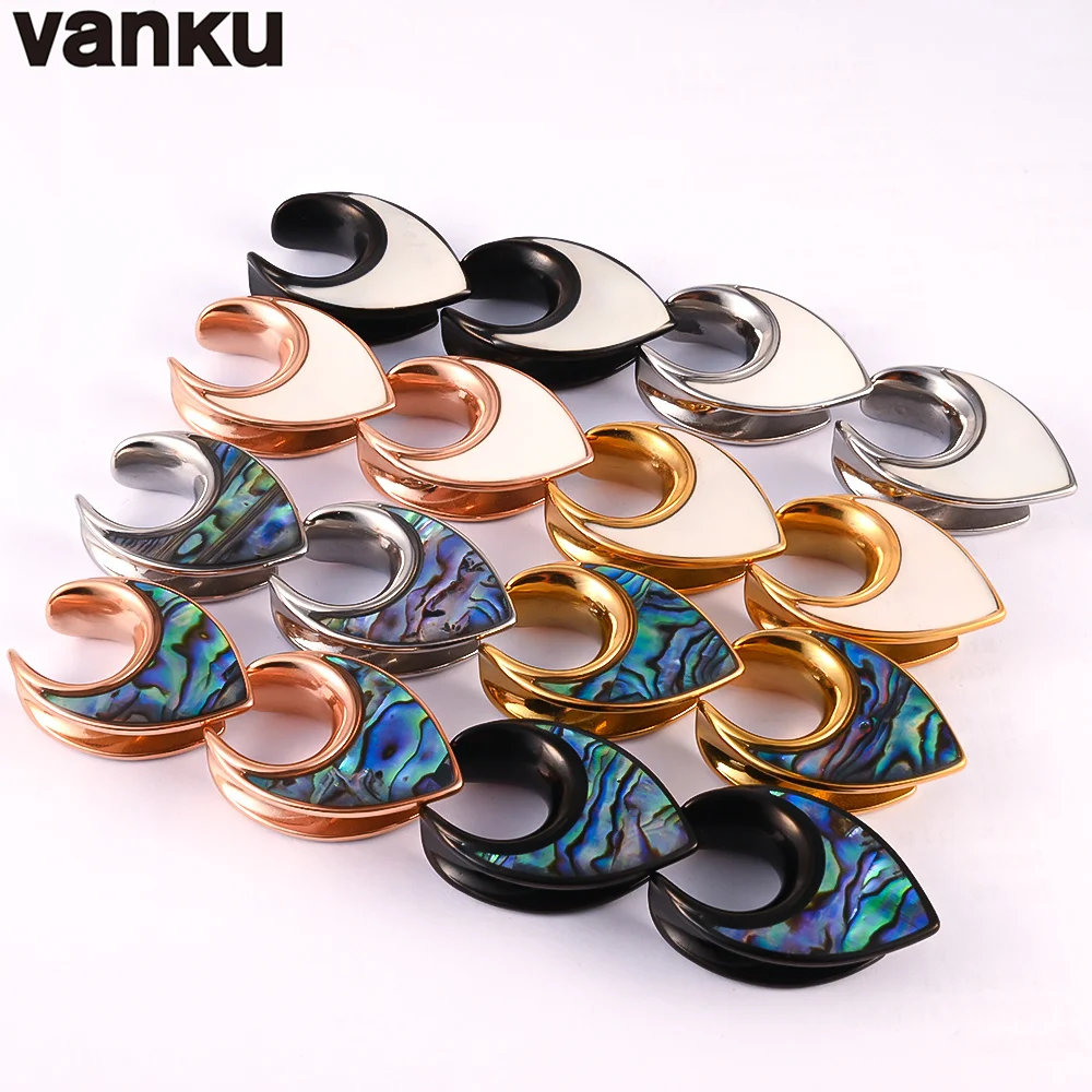 Vanku 2PCS Water Drop Saddles Weights Shell Ear Piercing Tunnels Expanders Body Jewelry Earring Plugs Gauges Stretchers
