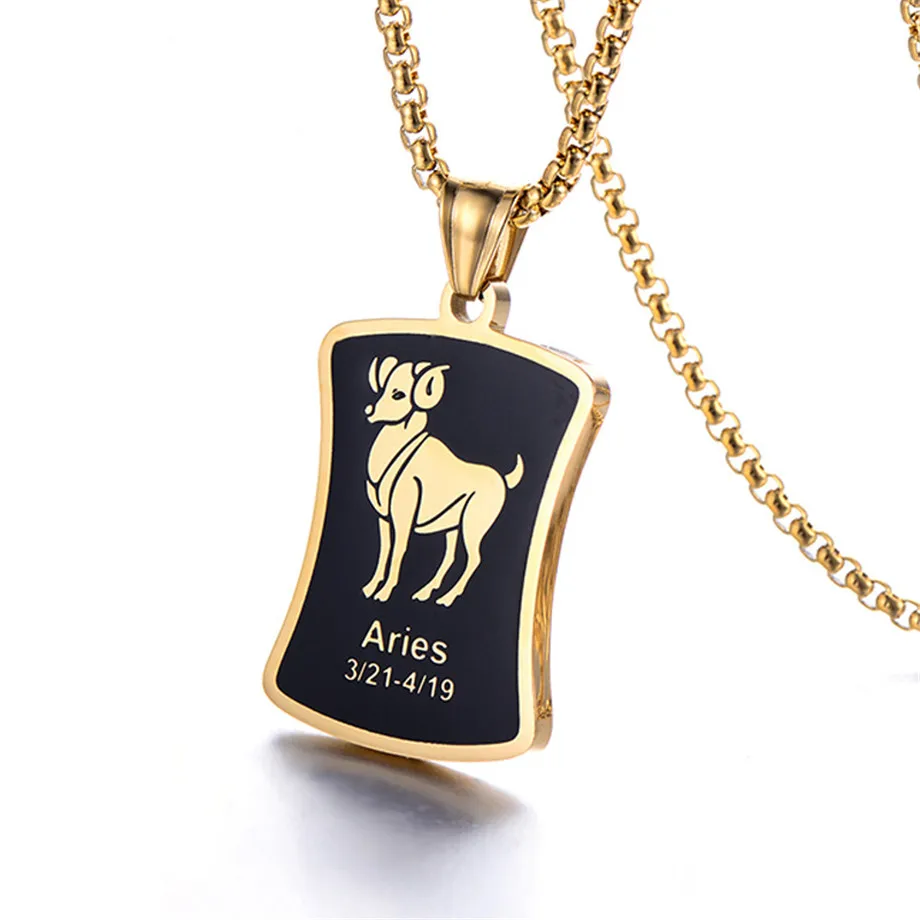 Zodiac Sign Aries Leo Pendant Necklaces For Men And Women Gold Color Stainless Steel 12 Constellations Jewelry Gift Dropshipping