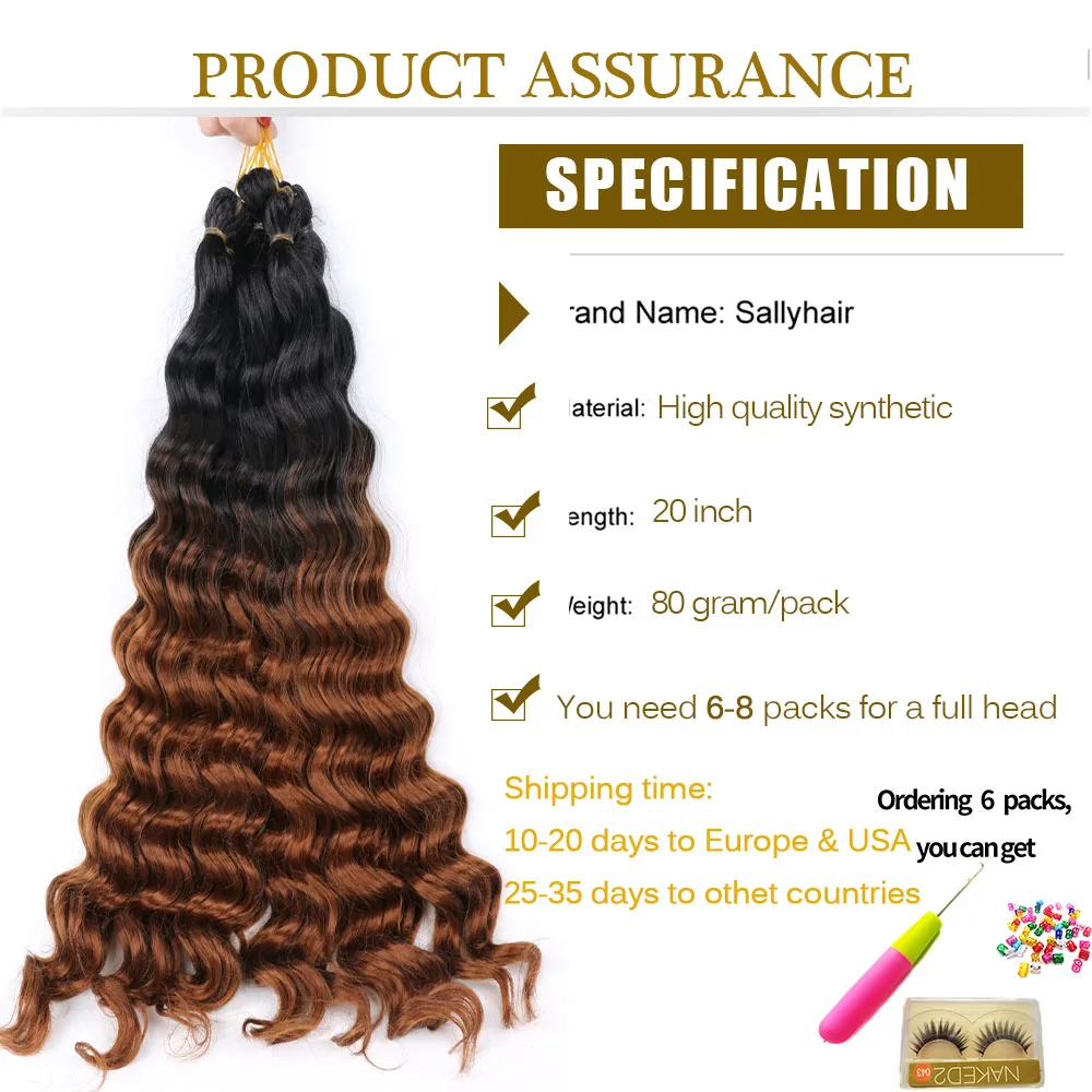 Sallyhair Synthetic Deep Ocean Wave Curly Braiding Hair Extensions Water Wave Crochet Braiding Hair Black Purple Grey 80g/Pack