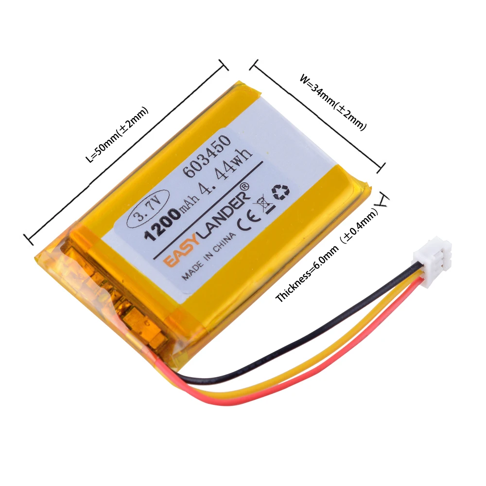 3.7V 1200mAh Lipo Polymer Lithium  batteries JST PH 2.0mm 3pin connector for GPS DVD recorder e-book camera 603450  Corsair HS70