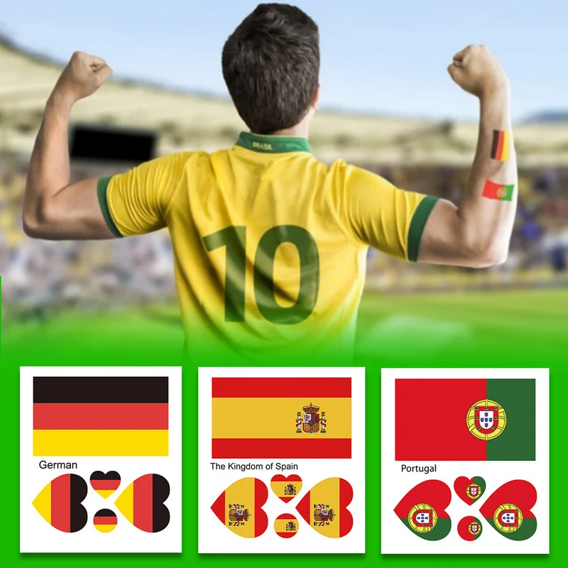 National Flag Temporary Tattoo Face Arm Art Men Women Fake Tattoo World Brazil Russia America Football Game Tattoos