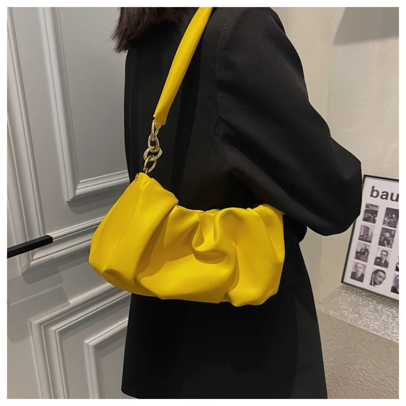 Fashion Underarm Bag Pleated Handlebags for Women PU Cloud Bag Leisure Armpit Bag Shopping Shoulder Bags Dumpling Handbag Female