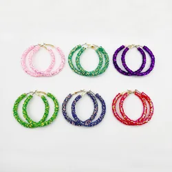 Fashion Glitter Hoop Earrings Glitter Sequins Jewelry Geometric Charm Design Round Bling Rhinestone Women Hoop Jewelry Earring