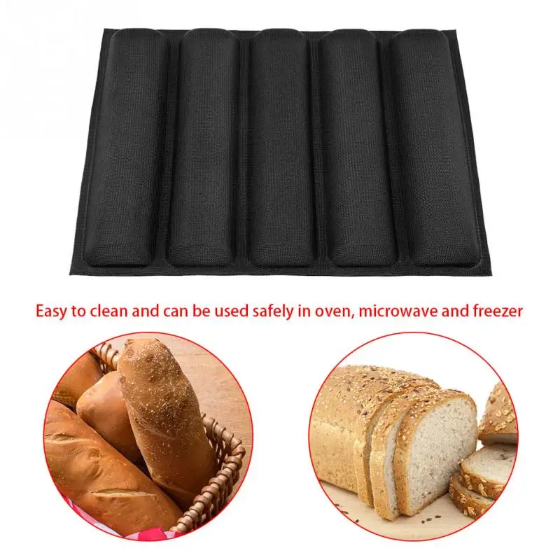 Non-stick Silicone Bread Molds  Baking Pan 5 Cavities Bread Forms Square Coated Fiber Glass Loaf Crusty Bread Bakeware