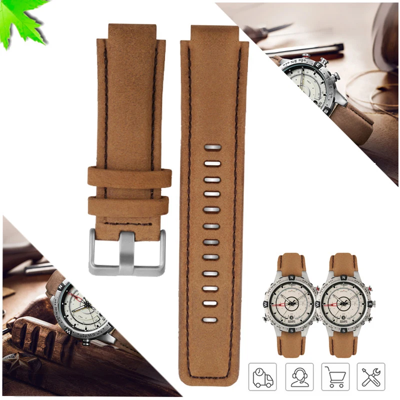 Genuine Leather Watch band Watch Strap Replacement for Timex tide T45601 T2N721 T2N720 E-tide Compass Watches