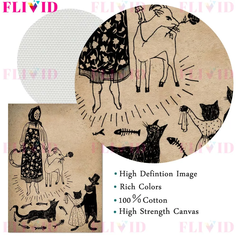ساحرة القمر الفن طباعة بابا ياجا و ميدوسا خمر الرسم على لوحات القماش الجدارية ديكور المنزل المشارك والمطبوعات غير المؤطرة