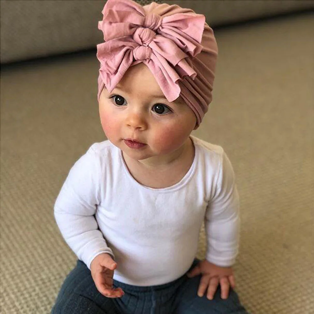 18 Colors Baby Hat for Girls Bows Turban Hats Infant Photography Props Cotton Kids Beanie Baby Cap Accessories Children Hats