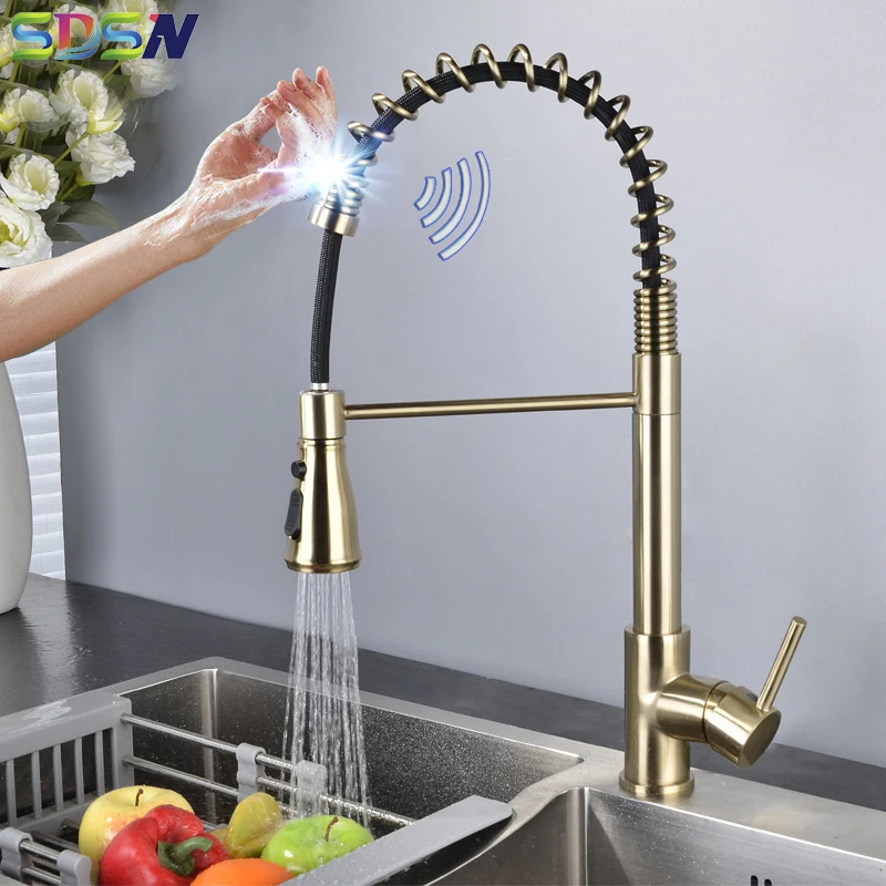 Gold Touch Faucet SDSN Spring Pull Out Kitchen Sink Faucet Smart Touch Control Kitchen Faucet Sensor Kitchen Mixer Taps