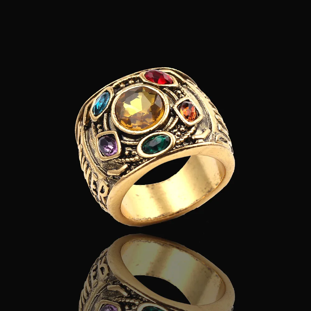 3 Colors Marvel Avengers Thanos Infinity Gauntlet Rings Vintage Ring for Men Women Cosplay Alloy Rings Jewelry Crystal Prop