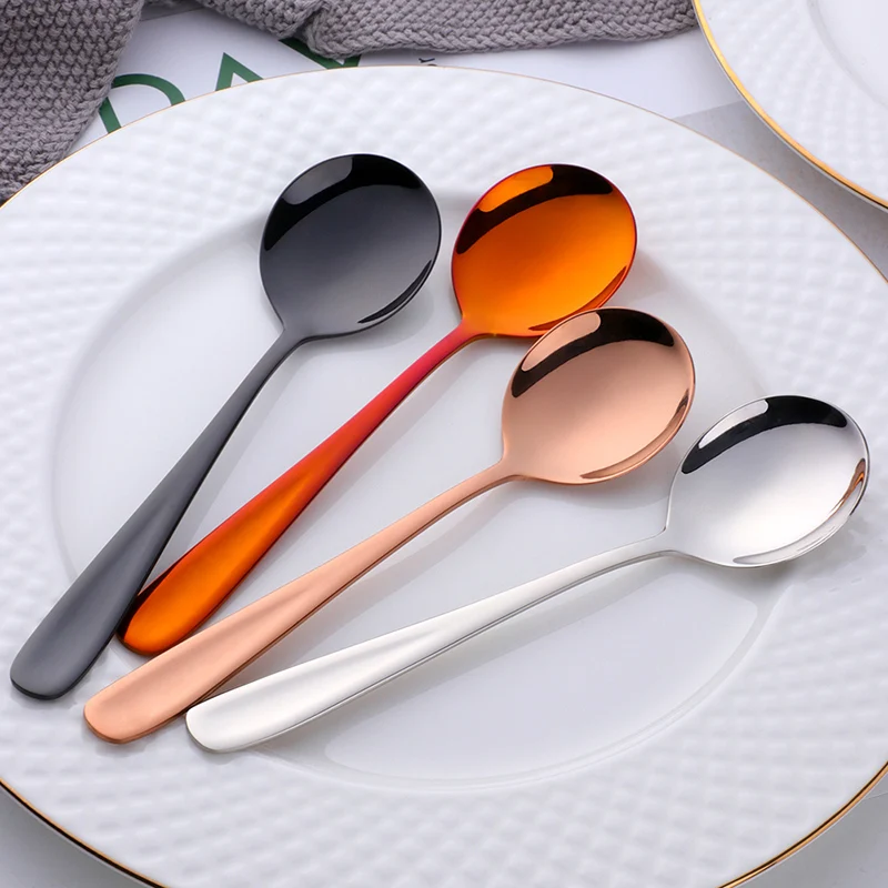 2Pcs Stainless Steel Soup Spoon, Round Shape, Short Handle Scoop, Dessert Spoon for Ice Cream Dessert Rice Salad, Dinnerware