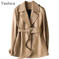 Chaqueta de piel de oveja auténtica para mujer, abrigo elegante con cinturón, estilo británico, a la moda, para Primavera, Otoño e Invierno