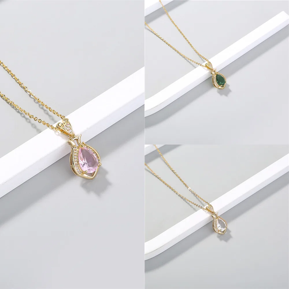 Fashion Simple Perfume Bottle Water Drop Necklace Pendant Necklace For Women Female Vintage Transparent Crystal Chain Jewelry