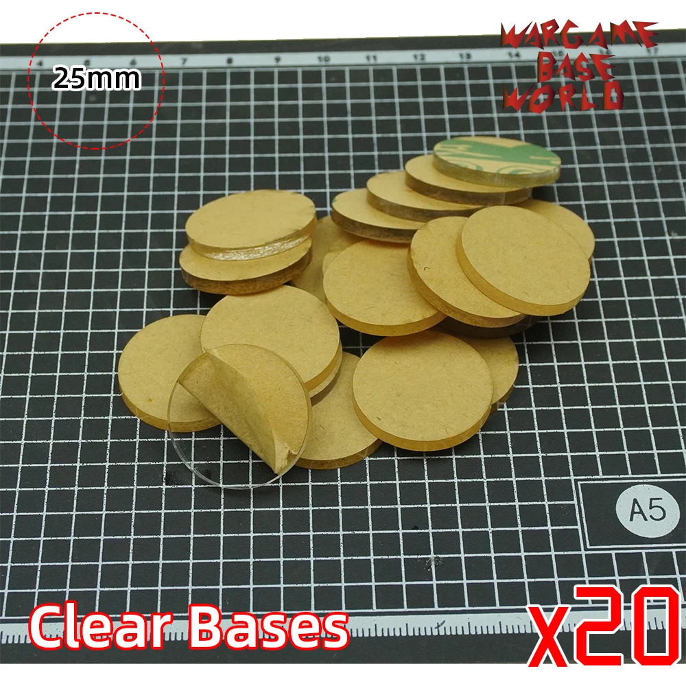 Wargame Base World - TRANSPARENT / CLEAR BASES for Miniatures - 25mm clear bases