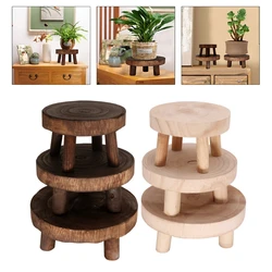 Wood Round Bench Flower Pot Holder Plant and Succulent Flower Pot Base Display Stand Stool Home Garden Patio Decoration Shelf