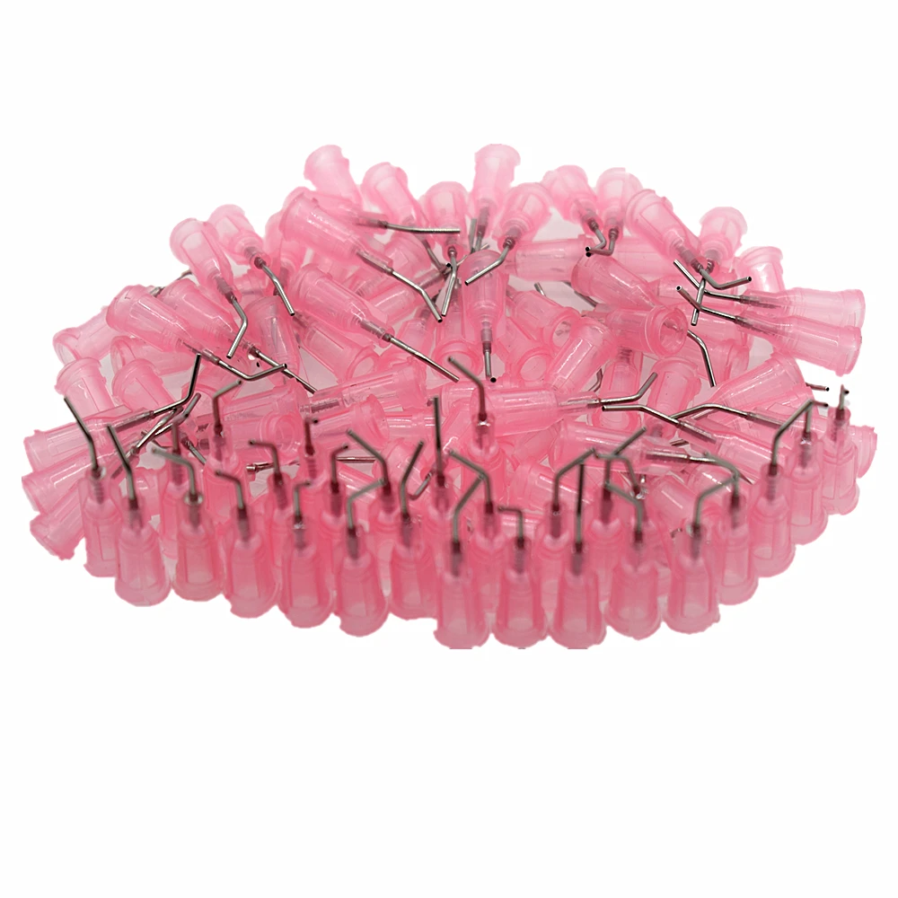 100 pezzi punte di erogazione piegate Dispenser di colla adesiva ago Dispenser di colla liquida aghi conici piegati a 45 gradi 20G punte smussate