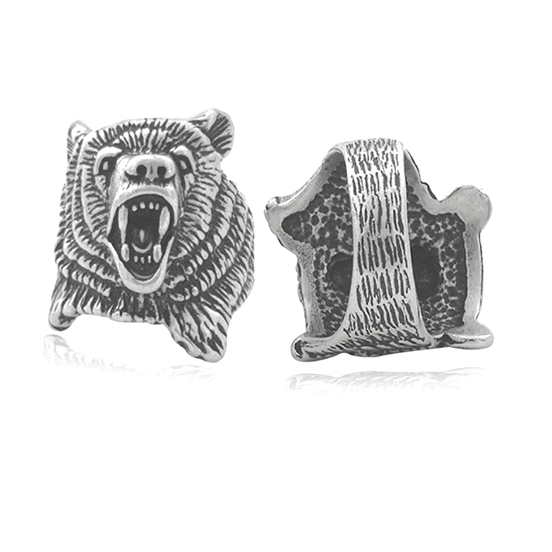 Metal Black Funny Viking Roaring Grizzly Bear Ring Anel Men Antique Retro Style Animal Polar Bear Rings Unique Boyfriend Gift