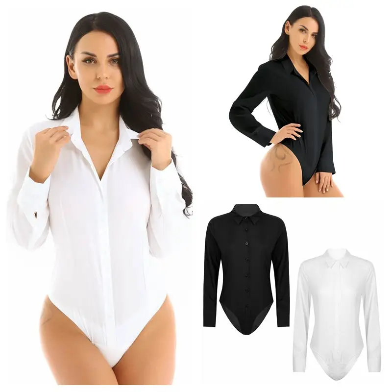 Women\'s Long Sleeve Button Down Shirts Bodysuit Career Top Blouse Easy Care Work Shirt for Office Lady Formal Business Occasion