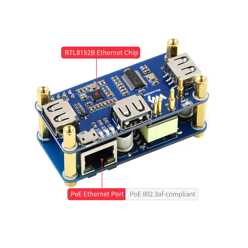 Raspberry Pi 4B 2GB 3個セット PoE拡張付き Raspberry Pi PoE Ethernet USB HUB HAT 3 x USB 2.0 Ports RJ45 802.3