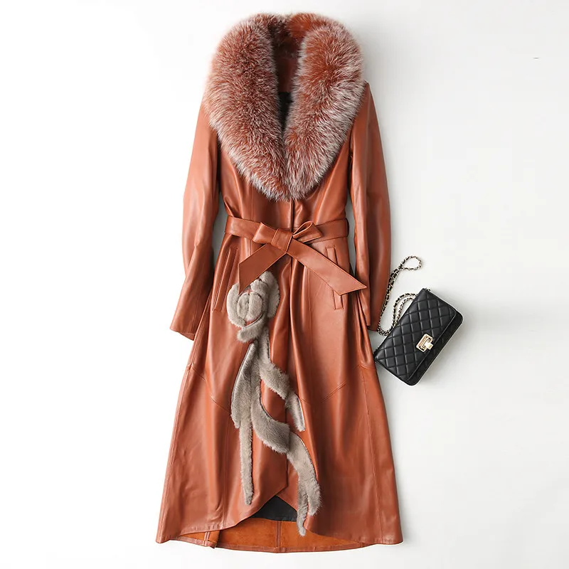 AYUNSUE Genuine Leather Jacket 2020 Winter Jacket Women Real Fox Fur Collar long Down Jackets 100% Real Sheepskin Coat MY3819