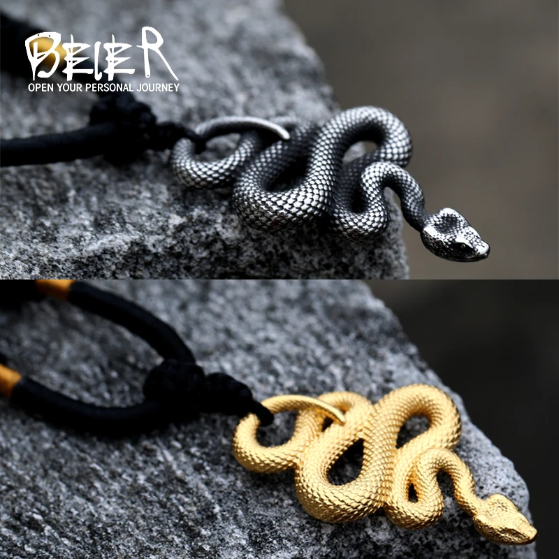 Beier Fashion Vintage Women Men Snake Stainless Steel Pendant Chain Necklace Jewelry LLBP8-492P