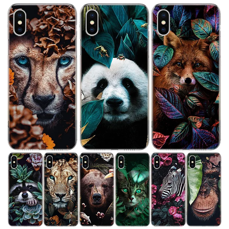 Panda Fox Cat In The Jungle Silicon Call Phone Case For Apple iPhone 11 13 14 Pro Max 15 + 12 Mini 7 Plus X XR XS SE Cover