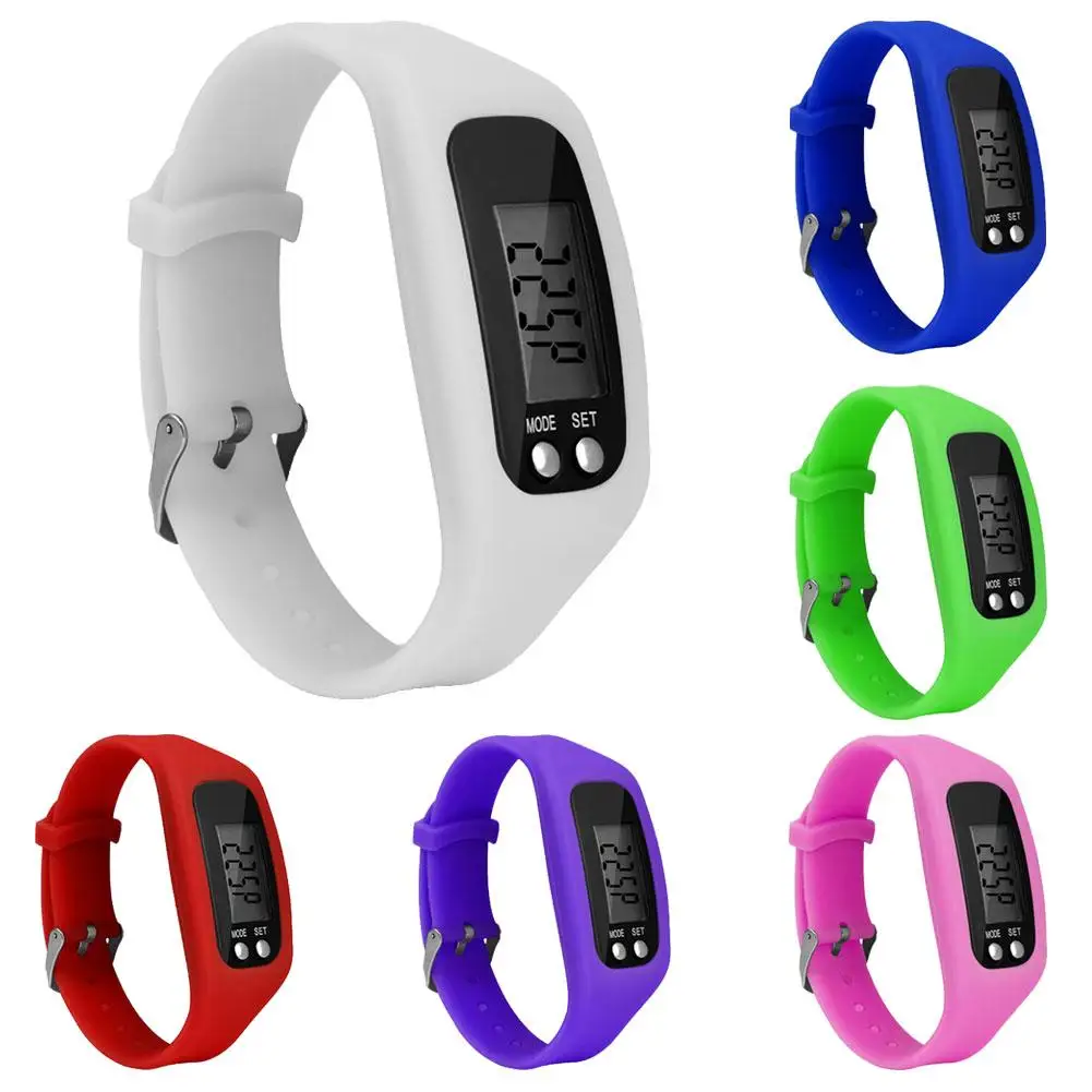 Pulsera de reloj digital con contador de pasos de calorías y podómetro de silicona para correr deportivo