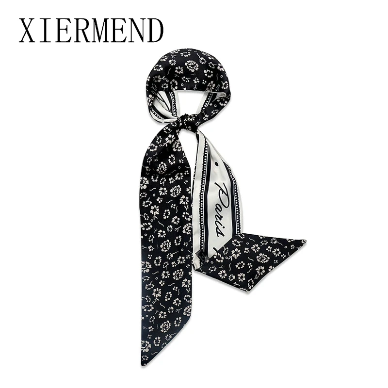 Spring summer new scarves ins floret double-side small scarf French hair band narrow slender little ribbon women skinny scarf