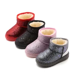 New Year Sequined Kids Cotton Shoes Winter Red Girls Snow Boots For Children Princess Plush Warm Boot Kids Christmas Shoes 3-13T