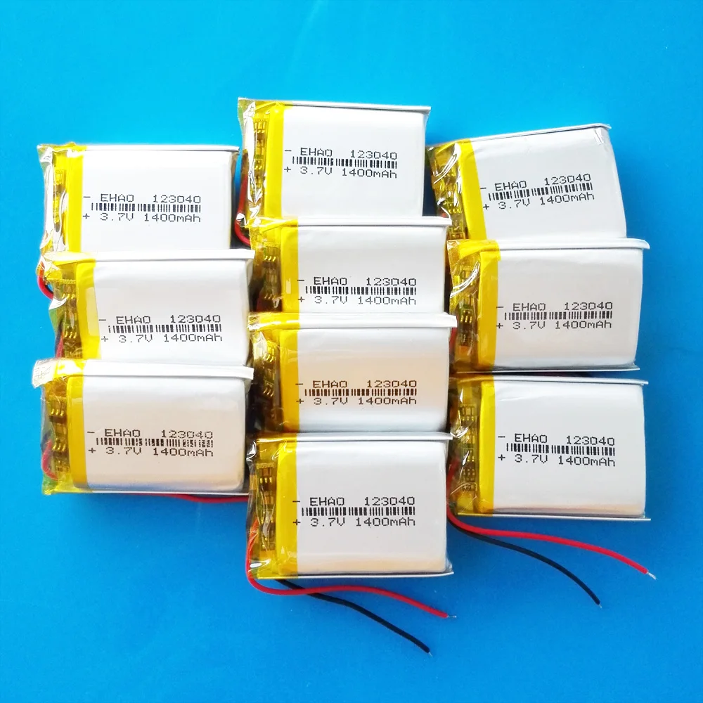 

Lot 10 pcs 3.7V 1400mAh lipo polymer lithium rechargeable battery 123040 for MP3 GPS PDA DVD bluetooth recorder e-book camera