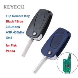 Keyecu di Vibrazione di Telecomando Auto Chiave Fob 3 Bottoni 433MHz PCF7941 ID46 Chip per Fiat Panda 2003 2004 2005 2006 07 08 09 10 11 2012