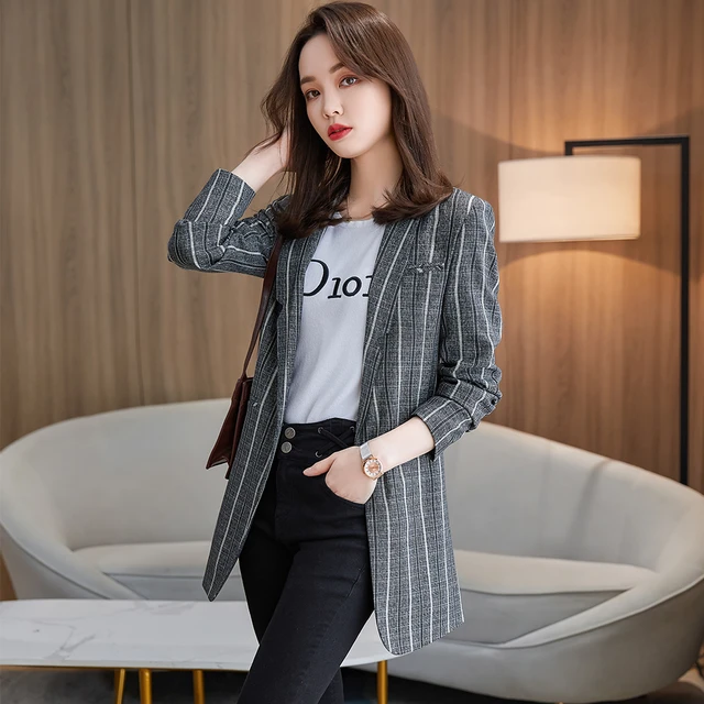 Grey striped blazer womens hot sale