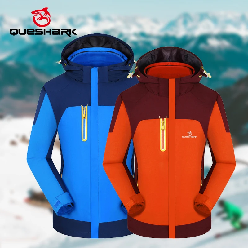 Queshark 3 in 1 Set Men Women Removable Fleece Jacket Waterproof Windproof Windbreaker Hiking Trekking Camping Cycling Coat